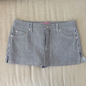 Edikted Navy and White Vertical Stripe Denim Skort